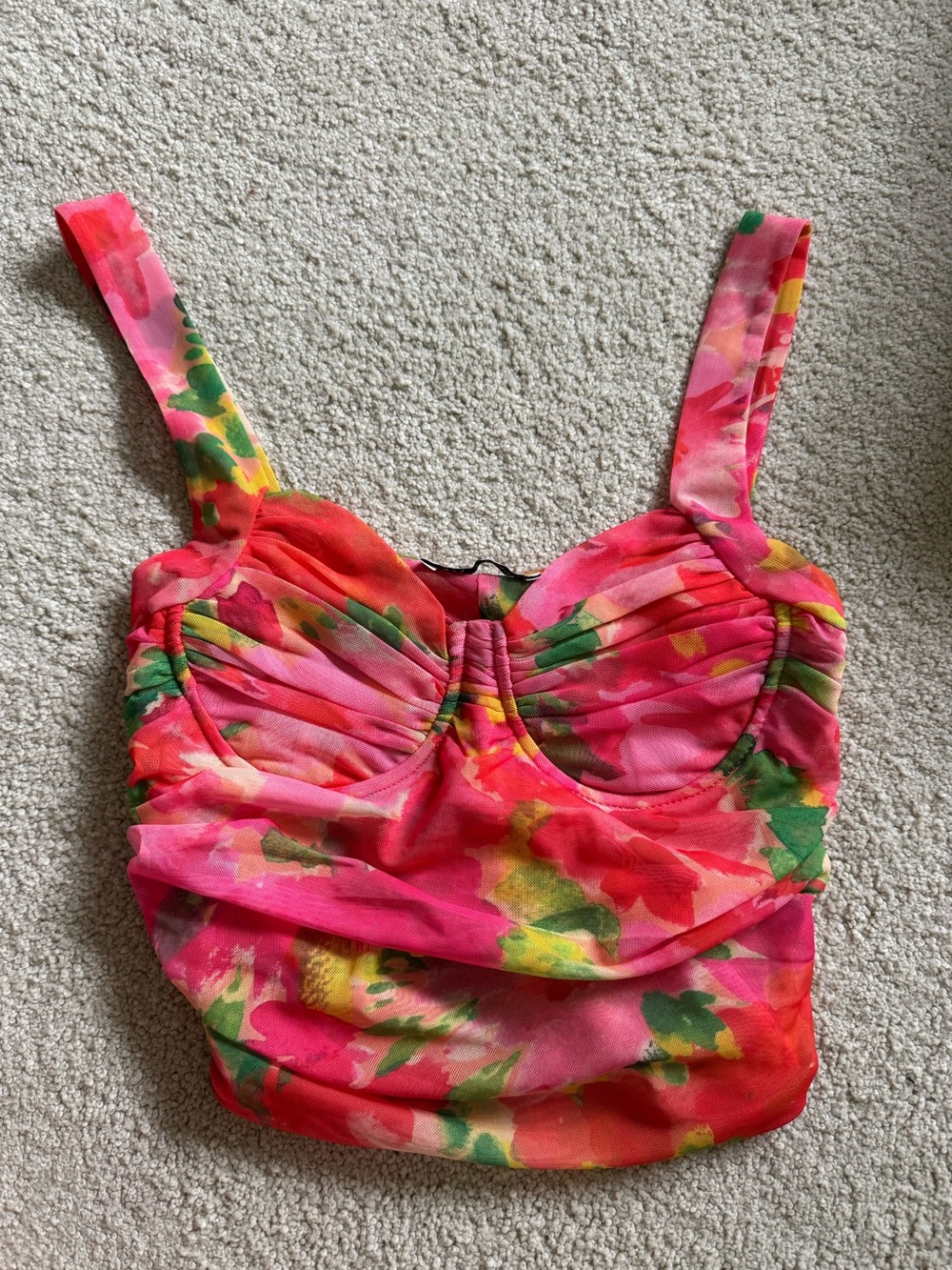 Zara Pink Floral Ruched Bust Tank Top